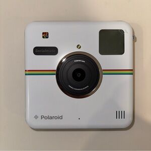 Polaroid White Socialmatic Instant Camera with Rainbow Stripe